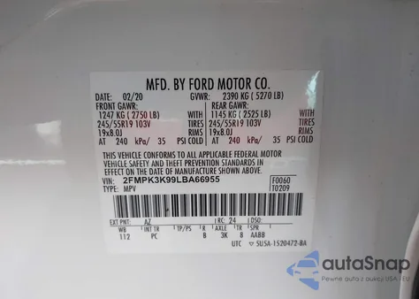 2020 Ford Edge Titanium z USA, uszkodzony, nr VIN 2FMPK3K99LBA66955